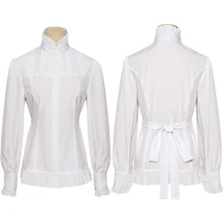 Camicetta vittoriana camicia gotica Steampunk da donna camicia Vintage a maniche lunghe con volant di loto camicetta top camicia bianca da lavoro