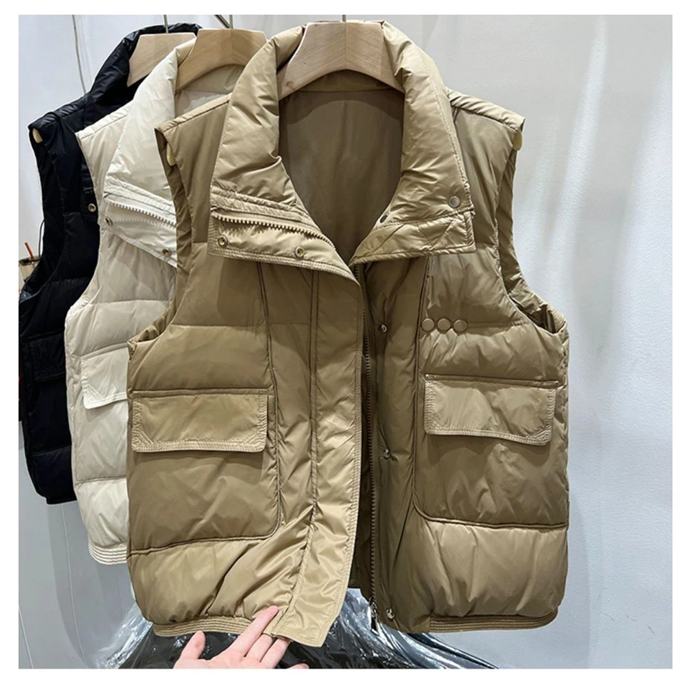 Fashion down cotton vest women's shoulder 2023 autumn and winter new item stand collar loose vest jacket