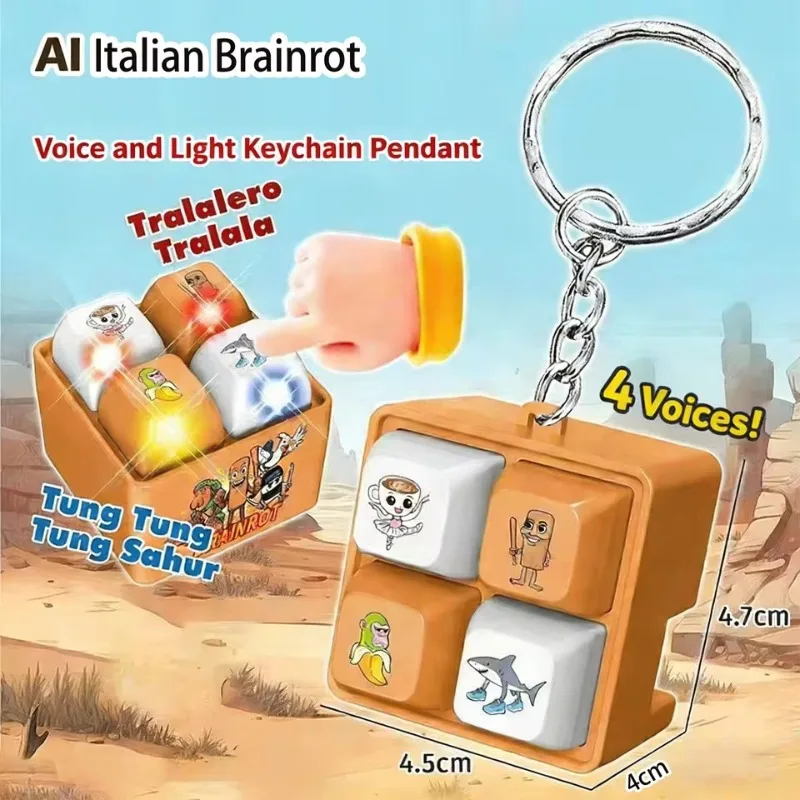 Funny 4 Button Tralalero Tralala Tungtungtung Wooden Stick Man Keychain Meme Brainrot Anime Peripheral Pendant Gift Toys