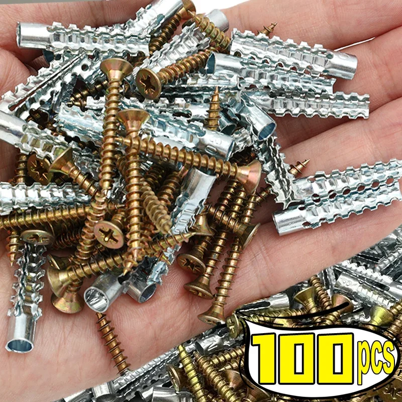 10/100sets Serrated Expansion Screws Self Tapping Screws Drilling Plug Metal Expansion Tube Pipe for Concrete Wall Fasteners