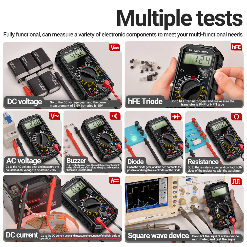 Digitales Multimeter, Spannungsprüfer, Voltmeter, SZ06, SZ308, TRMS, 2000, Zählungen, automatische Bereichswahl, Ohm, Volt, Amperemeter, Messung von AC/DC-Spannung – Detail 22