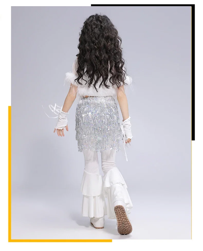 Pailletten-Jazz-Tanzkostüm für Mädchen, schmal geschnitten, Kpop-Girlgroup-Bühnenoutfit, kurzer Rock, Laufsteg-Show-Tanzkleidung – Detail 11