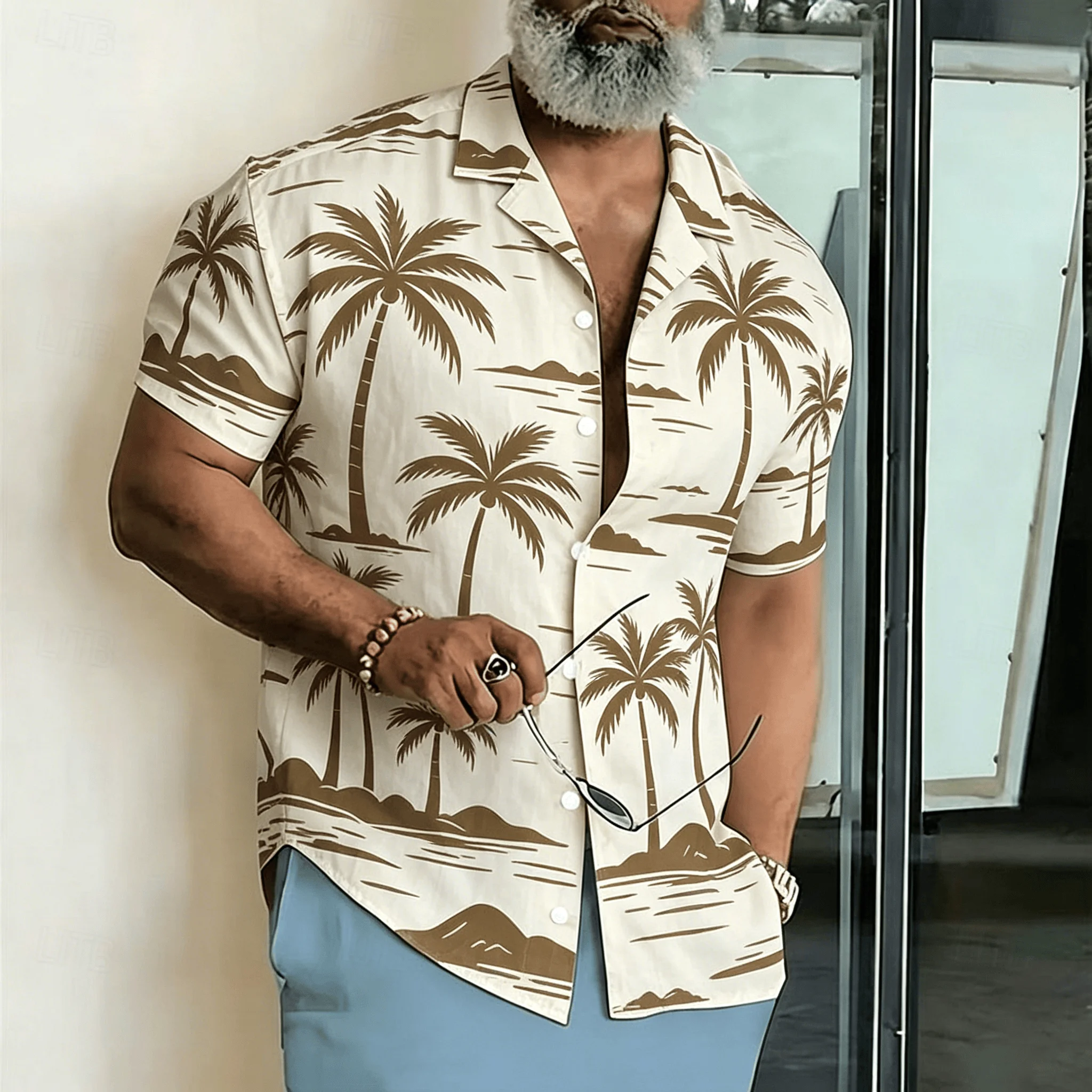 Men's Bohemian Tribal Geometric Print Short Sleeved Shirt, Retro Aztec Ethnic Pattern, Spring and Summer Casual Top