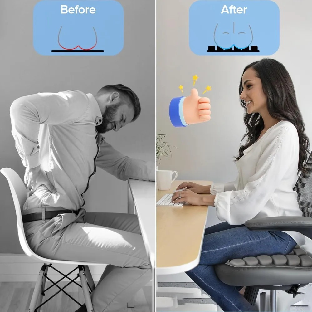 Inflatable Travel Seat Cushion Airplane Long Flight Portable Air Cushion with Pump Pressure Relief for Car Office Wheelchair