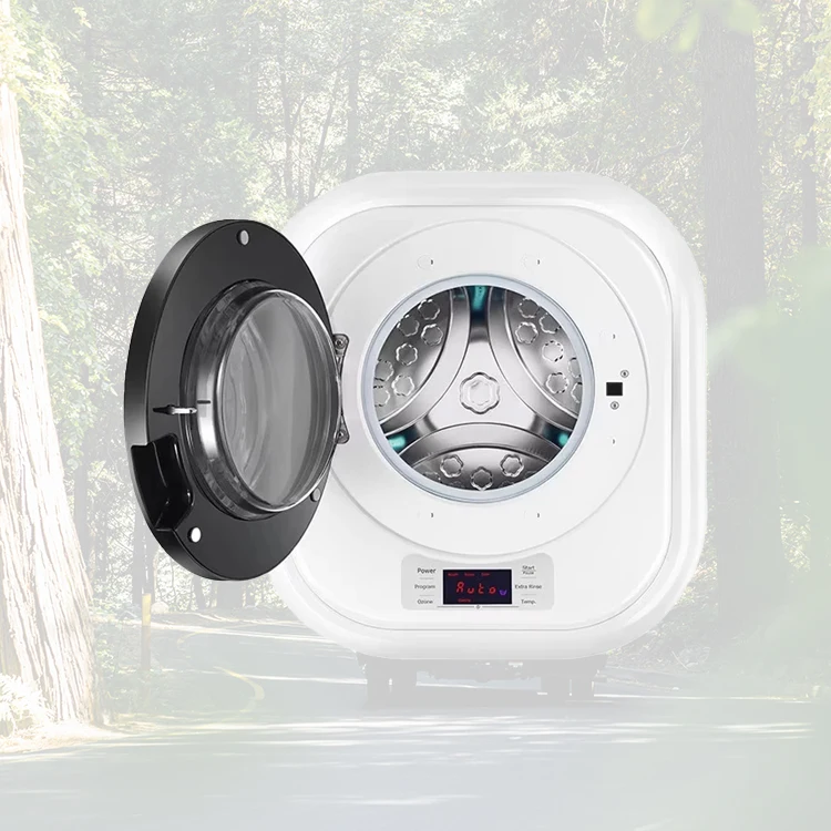 

Миниатюрная портативная стиральная машина для автодомов с барабаном из нержавеющей стали и LED-дисплеем, универсальная для стирки одежды и белья.