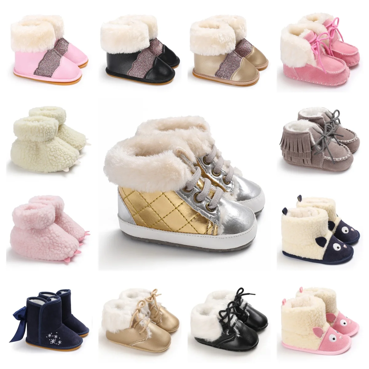 Autumn and Winter 1-Year-Old Plush Baby's and Baby's Cotton Shoes, Cowhide Soft-Soled Walking Shoes, Winter Baby Shoes
