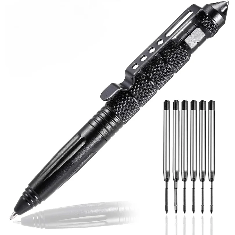 Military Tactical Pen, Professional Self Defense Pen, Emergency Glass Breaker Pen - Tungsten Steel, Writing Tool with 6 Refill
