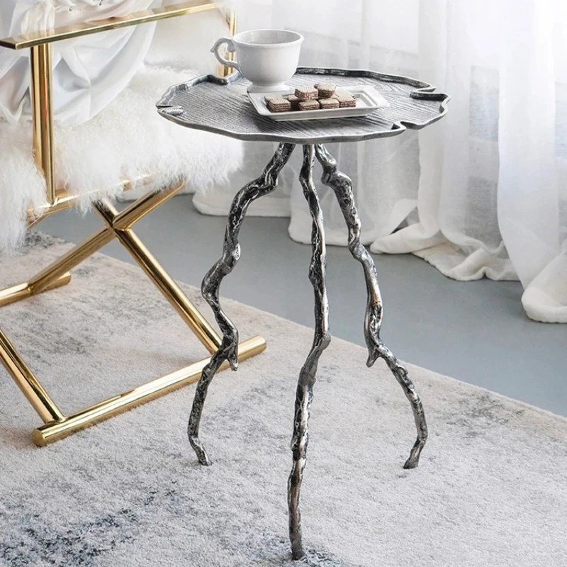Vintage Silver Metal Coffee Table Living Room Furniture Creative Sofa Side Table Storage Rack Balcony Tea Table