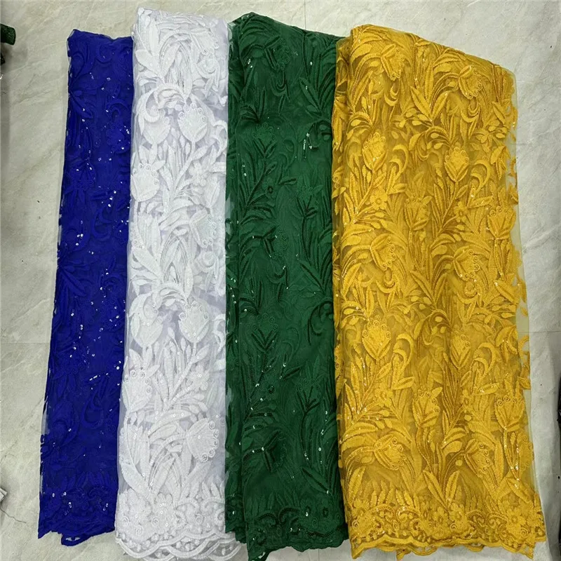 African Lace Fabric 2024 High Quality New Nigerian Embroidery Tulle Polyester Lace Fabric For Party Dress 5 Yards/Lot