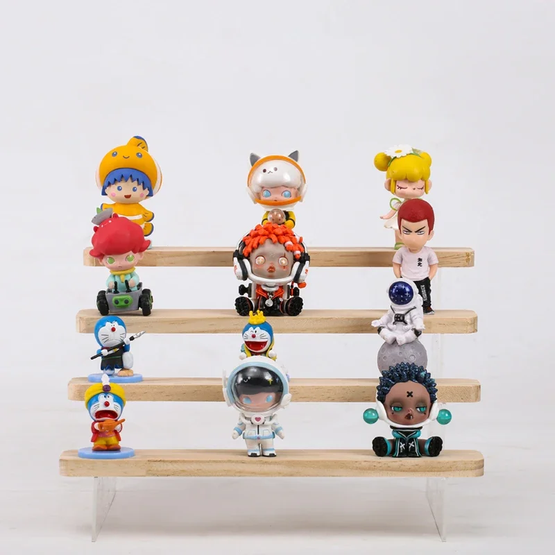 Acrylic and Wooden Step Display Stand for Toys, Car Model, Figures,  1-5 Tier Desktop Storage Shelf for Cosmetics, Cupcake