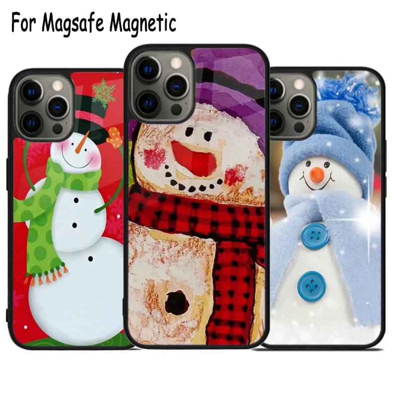 

Christmas Snowman Wireless Charge Magsafe Phone Case For iPhone 15 16 14 13 11 12 Pro Max Plus Magnetic Bumper Cover
