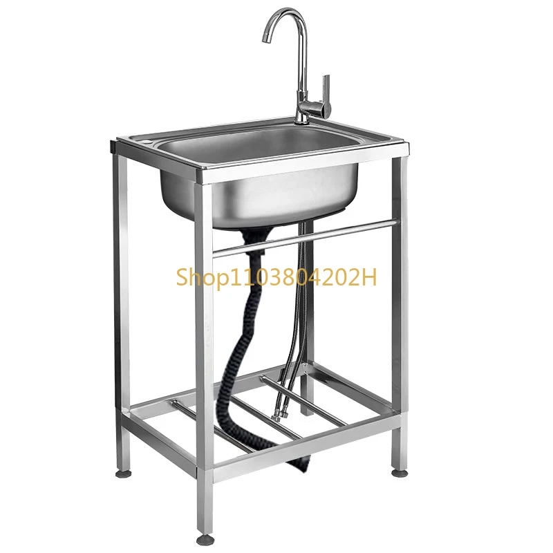 Stainless Steel Sink Kitchen Household Washing Vegetables Basin Single Sink Simple Pool Vegetable Washing Sink with Bracket