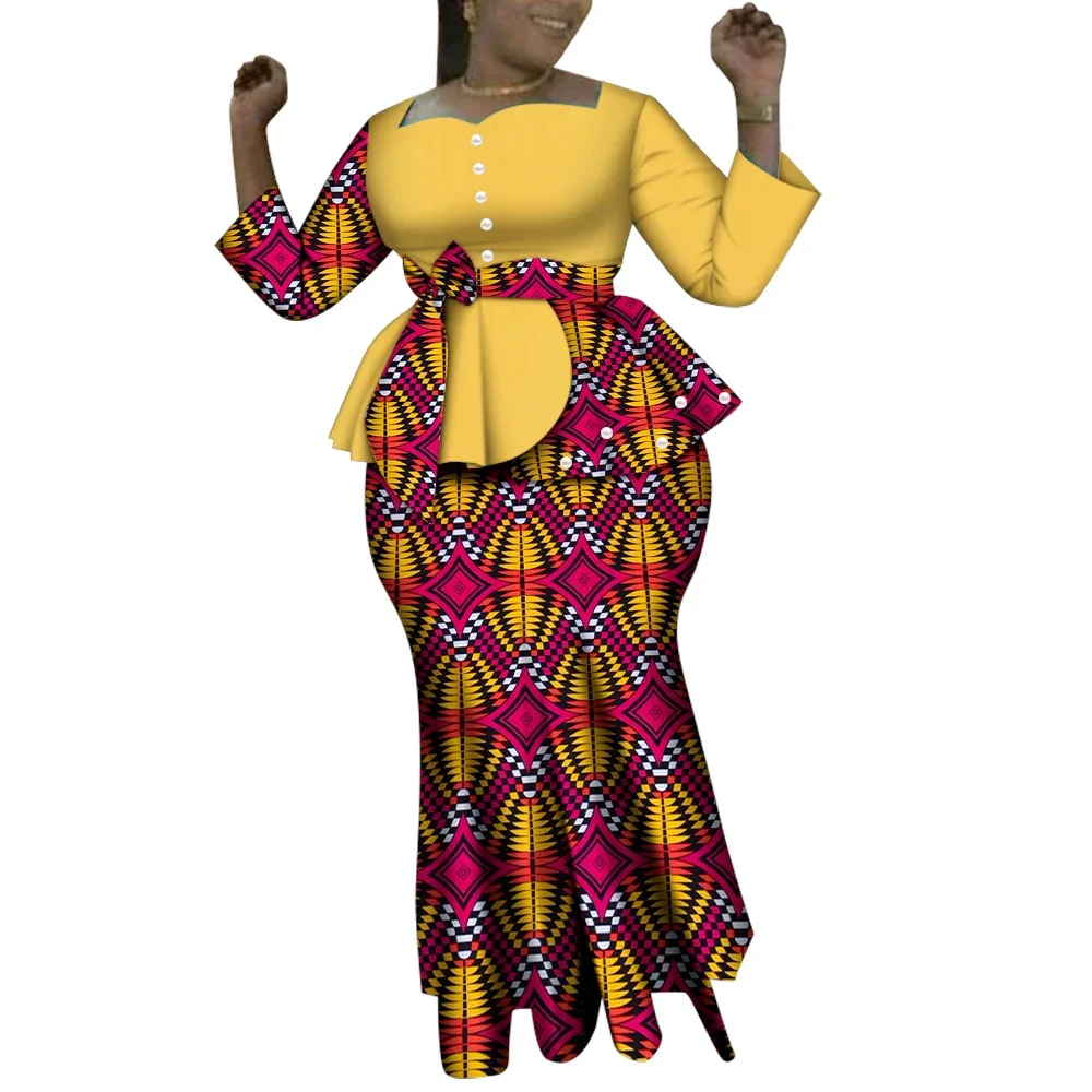 Conjuntos de roupas femininas africanas tops e saia maxi para mulheres dashiki conjuntos de saia de 2 peças roupas de festa de casamento wy6635