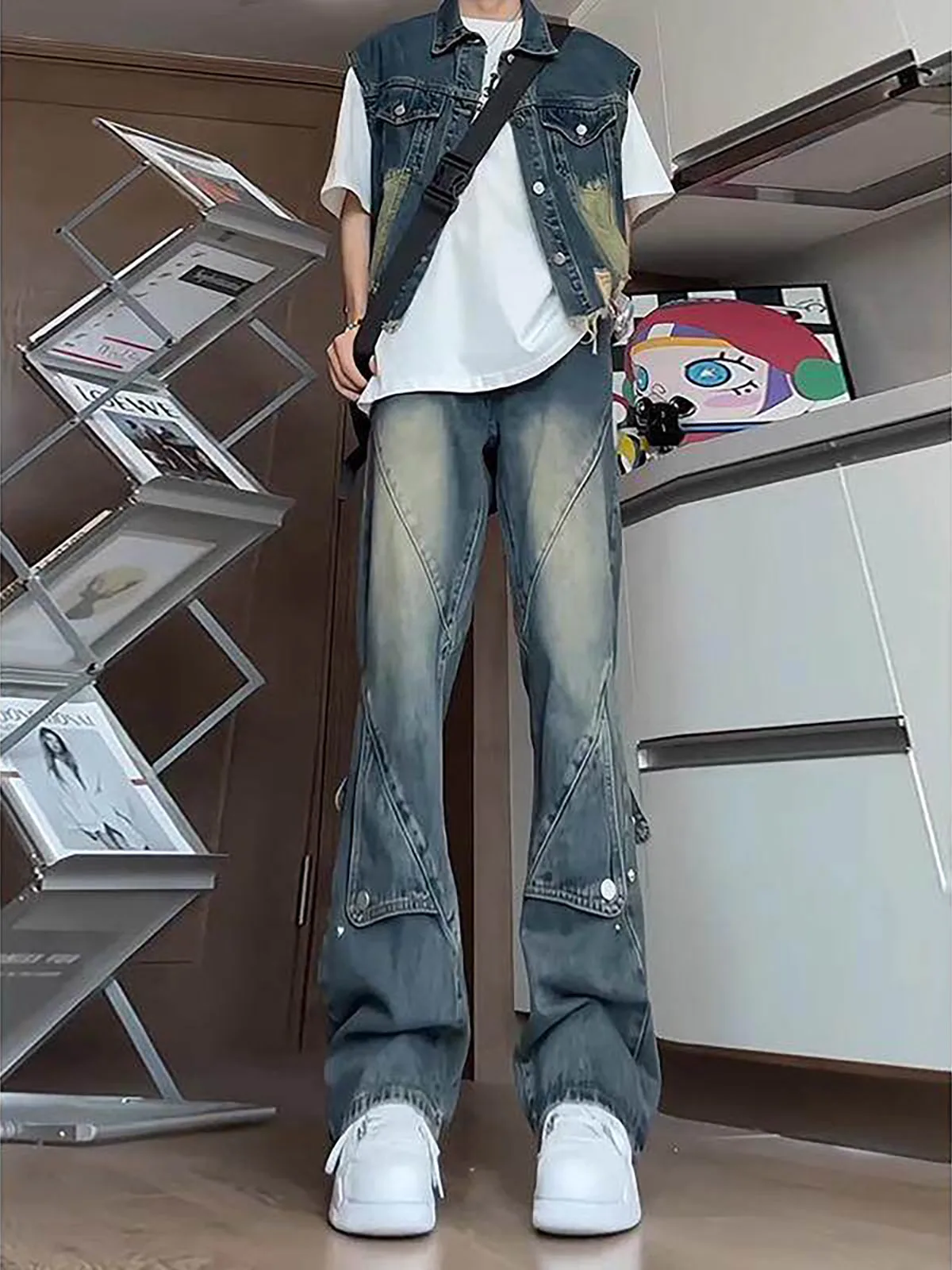 

Джинсы унисекс Bla Spliced American Workwear с эффектом тай-дай, в стиле хип-хоп, зауженные, с высокой талией, микро-клеш, длинные брюки