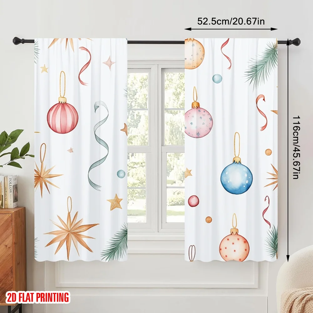 2pcs,2D plane printing Curtain Popular Christmas Ornaments Snowflakes Deer Trees (2) Polyester (without rod) Home Decor for
