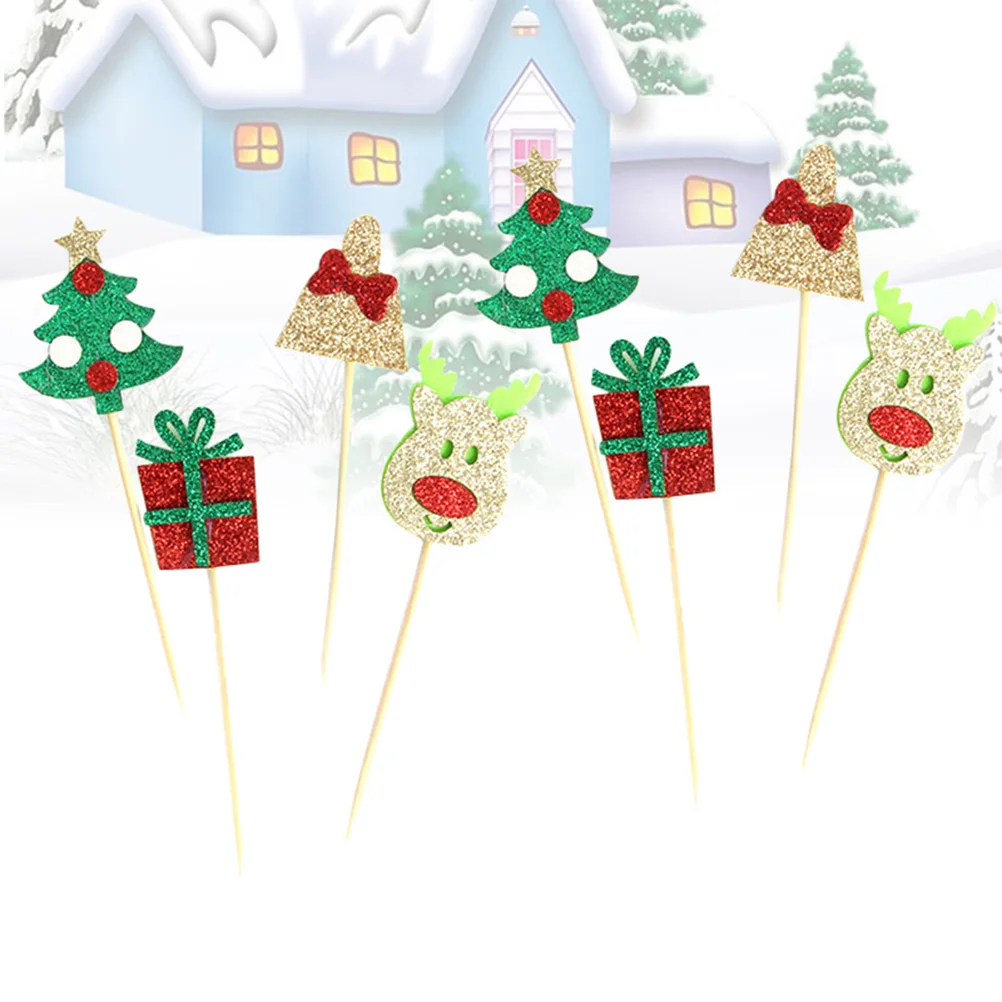 

24Pcs Exquisite Christmas Cake Toppers Great Accessory for Cakes Ice Cream Cheese Fruit and Dessert Decorations