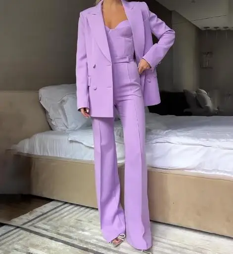 

Модный осенний костюм для поездок на работу, корсет, брюки, куртка, комплект из трех предметов для женщин, стильный деловой повседневный наряд