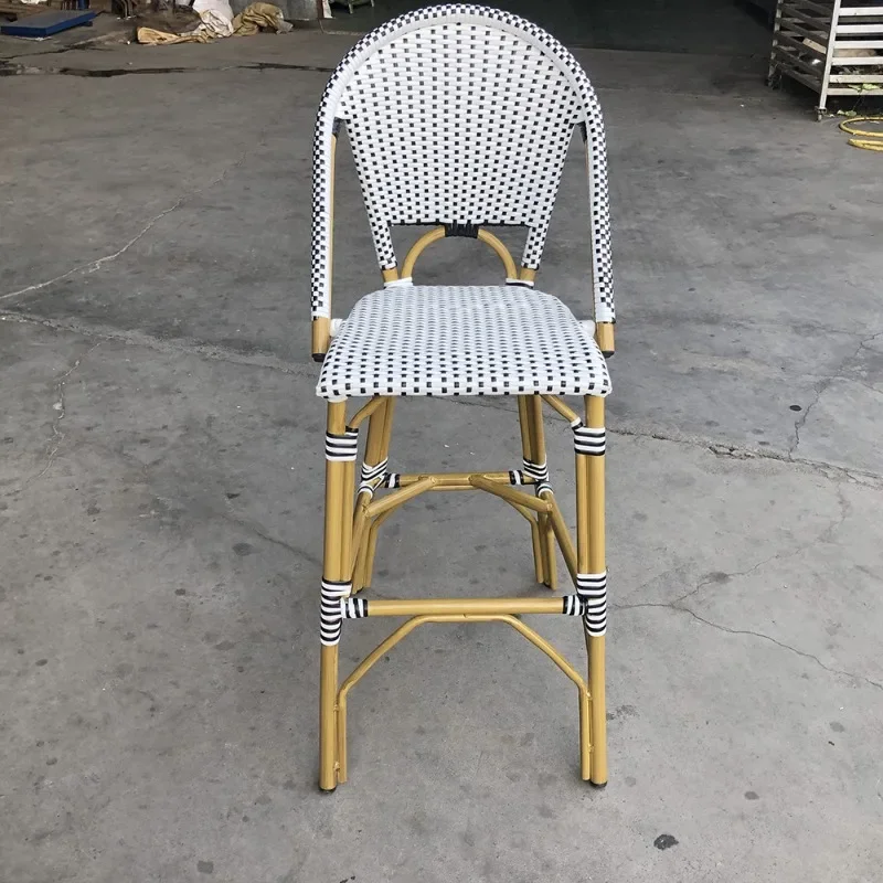 Rattan Bar Chair Hotel Clear Bar Restaurant Black and White Tall Outdoor PE Rattan Bar Chair