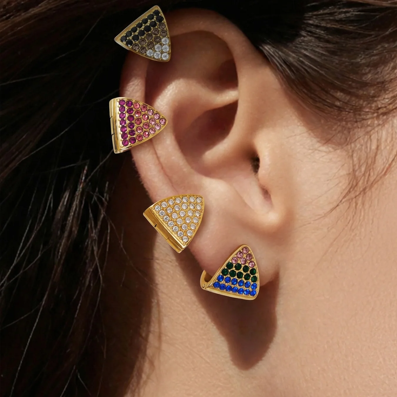 Liora Colorful Cubic Zirconia Hoop Earrings for Women Stainless Steel Prevent Allergy PVD Gold Plated Earrings Wedding Jewelry