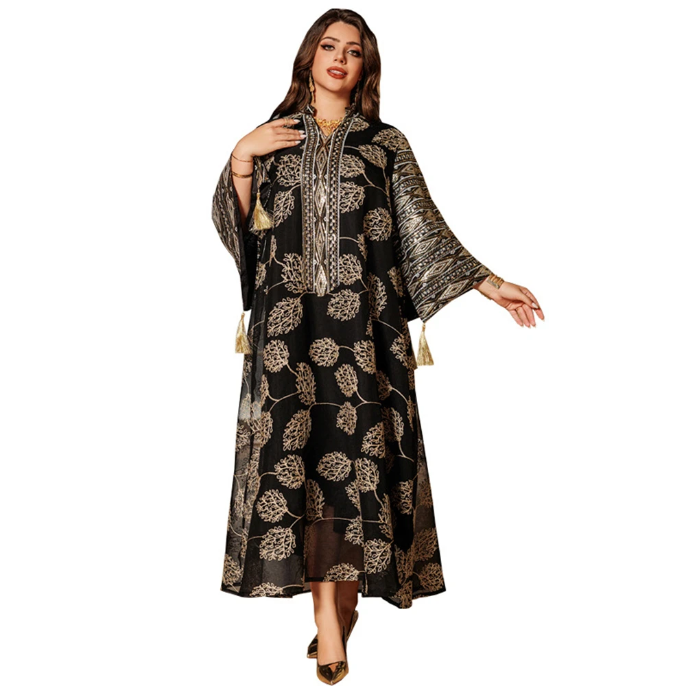 Eid mujeres musulmanas bata de fiesta Vestidos bordado borla Abayas Kaftan Islam Ramadán Marruecos Dubai Vestidos