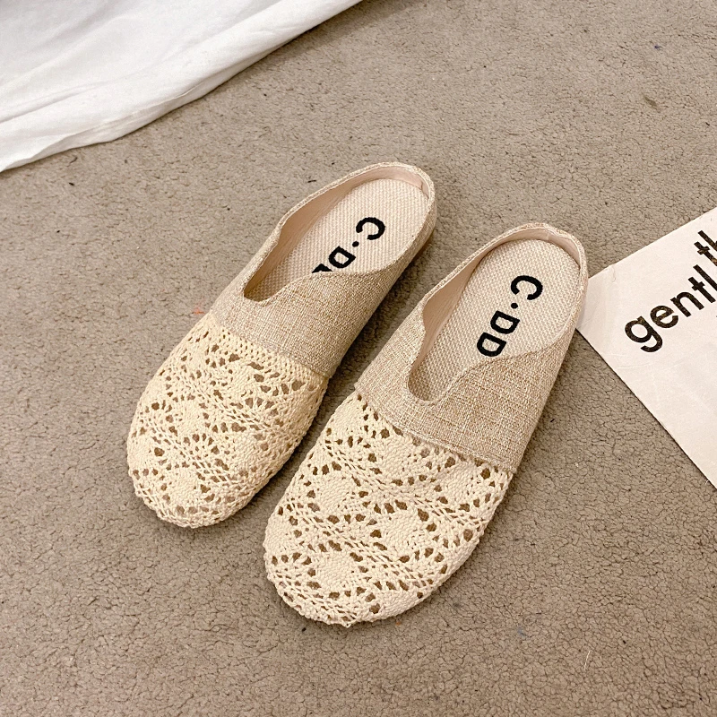 

Women Indoor Linen Slippers 2025 Spring Summer Shoes Anti-slip Light Weight Breathable Lace Couples Home Floor Slides