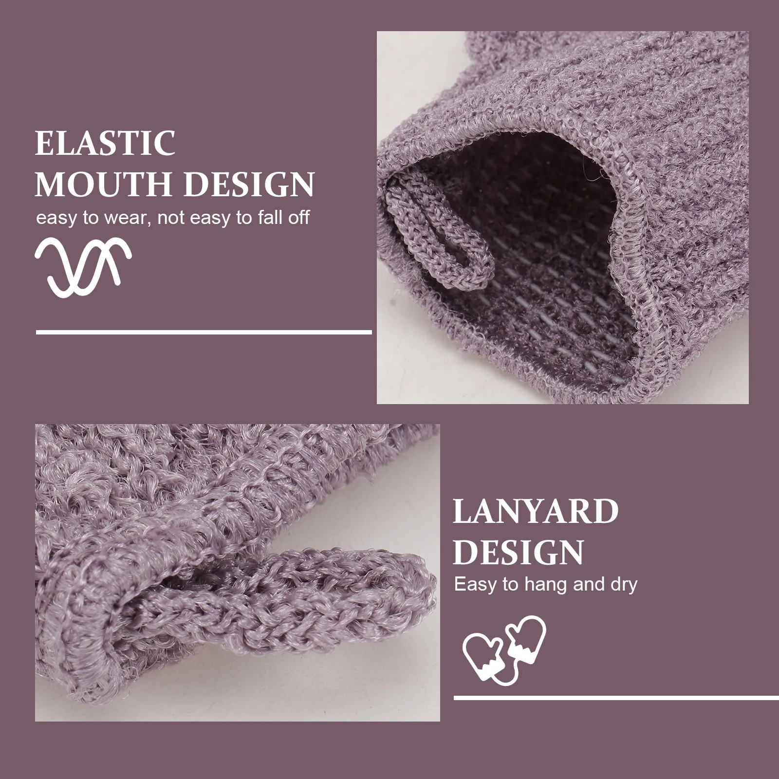 

1 Pair Five Fingers Bath Gloves Exfoliating Shower Mitt Body Scrub Glove Bathing Sauna Glove For Men Women Kids Purple