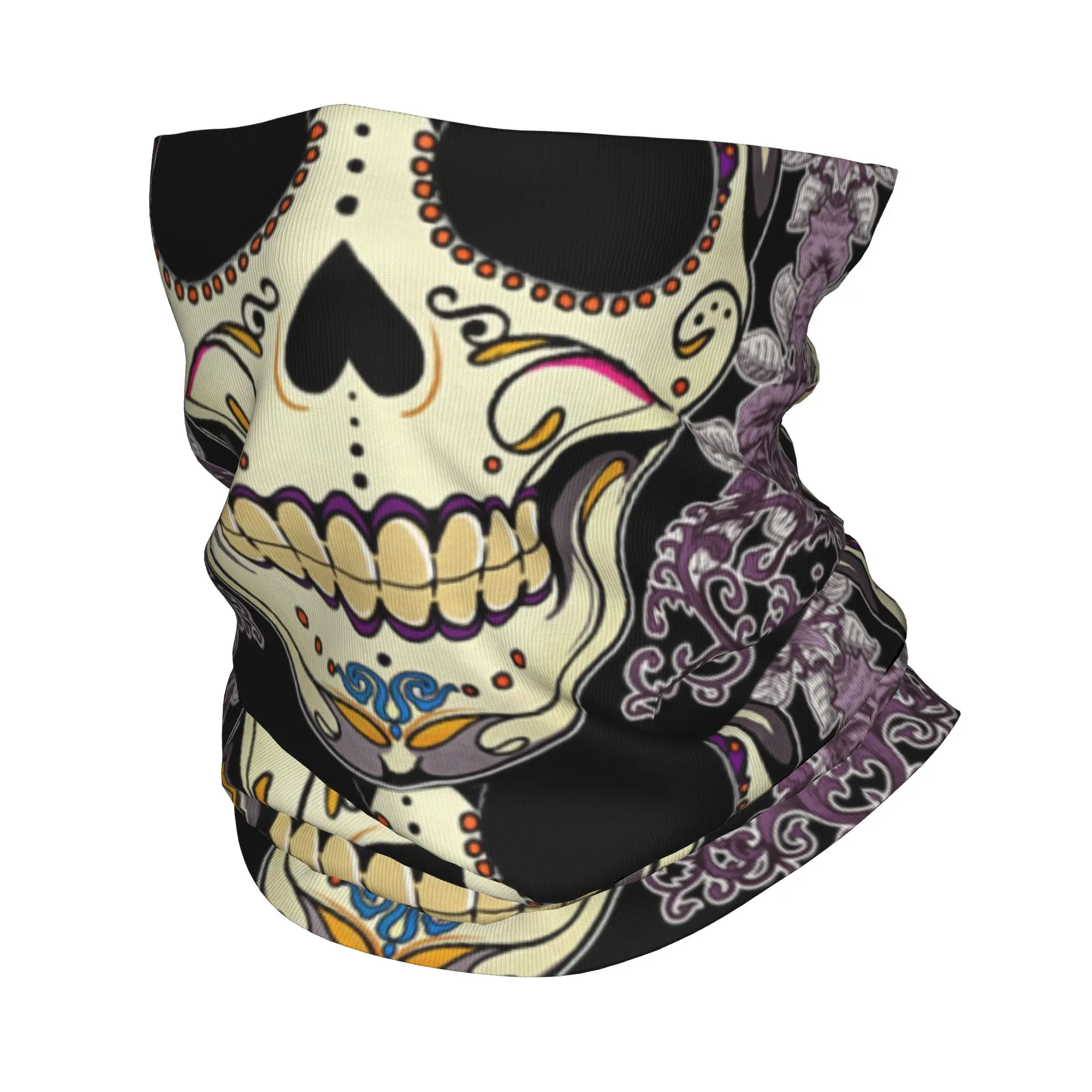 Custom La Calavera Catrina Purple Sugar Skull Bandana Neck Warmer Men Women Winter Ski Tube Scarf Gaiter Horror Dead Face Cover