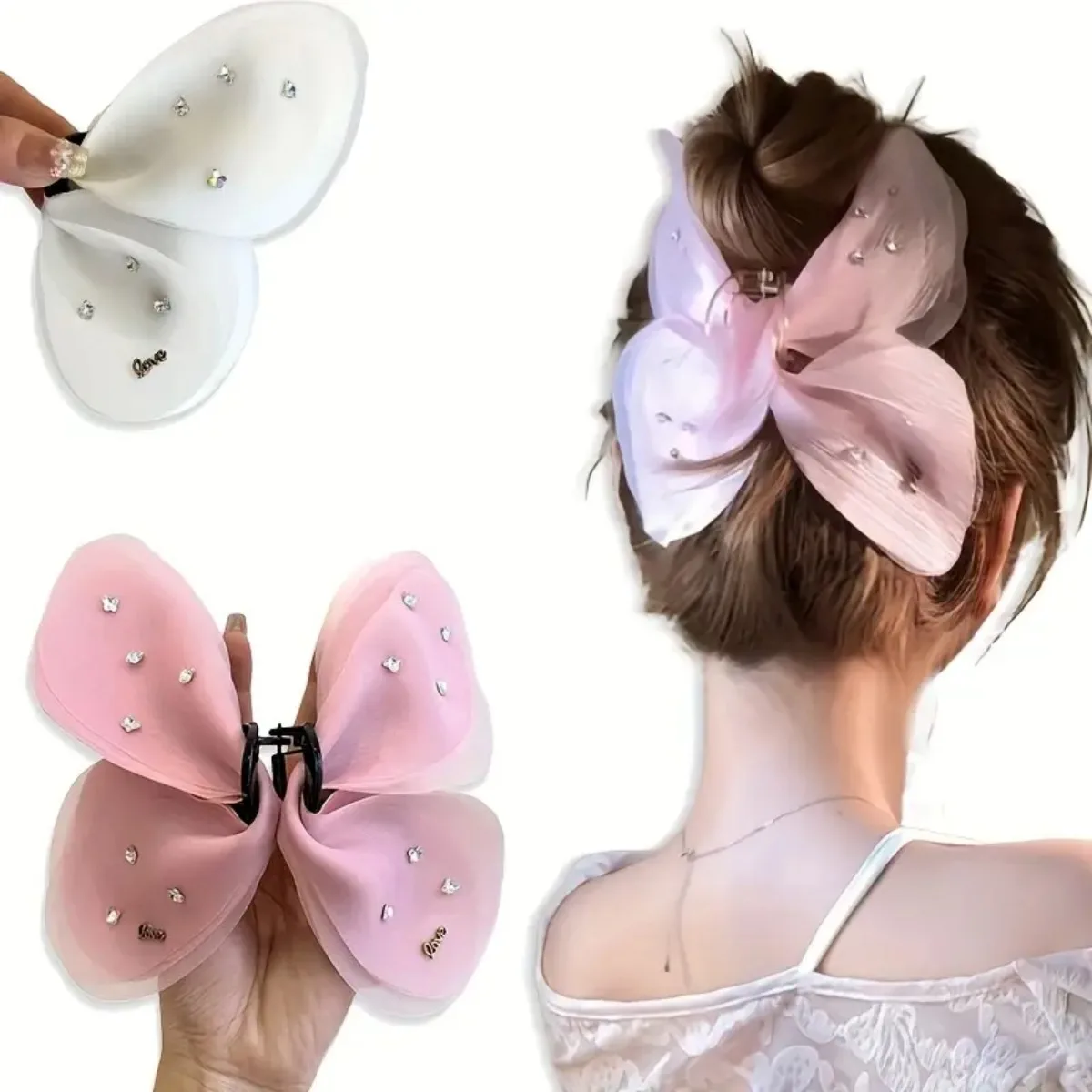 Haarspange mit Strassverzierung, Netzschleife, Haarspange für Damen, elegante Haarnadel, rutschfester Griff für Hochzeit, Party, Alltag geeignet