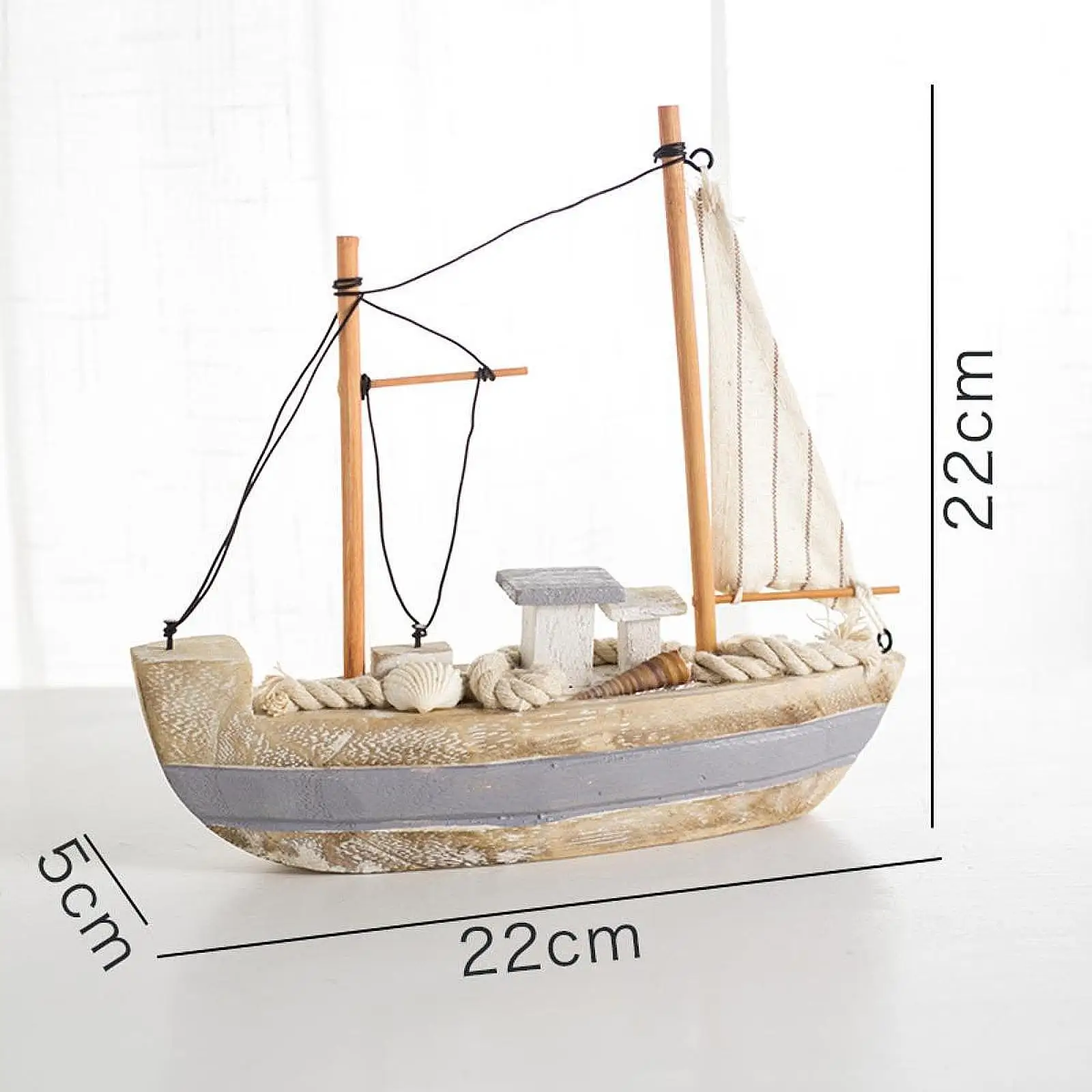 Wooden Sailing Boat Decor Art Retro Sailboat Model for Entryway Table Cafe