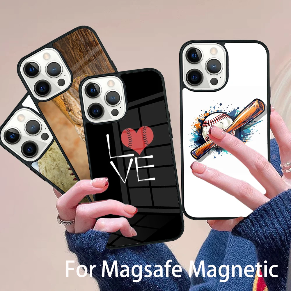 

Love Baseball Sport Phone Case Magesafe Magnetic Wireless Charge Cover For IPhone 16 11 12 13 14 15 Pro Max Plus Mini