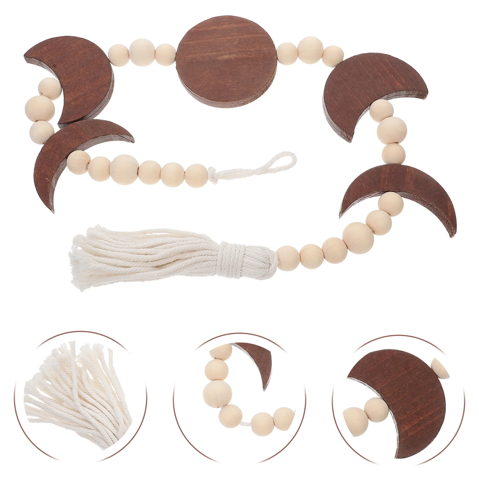 

Wooden Moon Phase Wall Hanging Beaded Tassel Boho Decor Living Room Bedroom Office Handmade Macrame Moon Wall Hanging