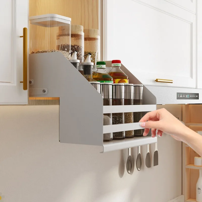 

Seasoning Basket Kitchen Storage Hanging Cabinet Lifting Basket Seasoning Cabinet Shelf