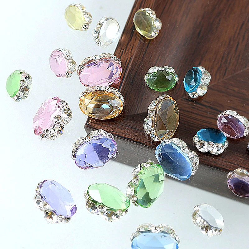 5PCS Transparent Oblong Elliptical Bottomless Nail Art Crystal Rhinestone Pile Accessories For Nails Decoratin Manicure Supplies