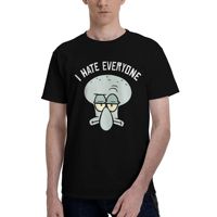 Men's T-Shirt Sponged Bobs  Squidward I Hate Everyone  Funny Cotton Tees Short Sleeve  T Shirt O Neck Clothes Birthday Gift