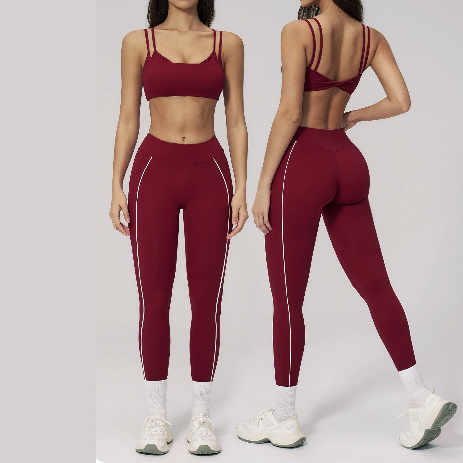 Ningyu 2PCS Yoga Suit Women Push Up Gym Workout Tracksuit High Waist Leggings Sexy Shockproof Bra Sport Set Fitness Running Suit