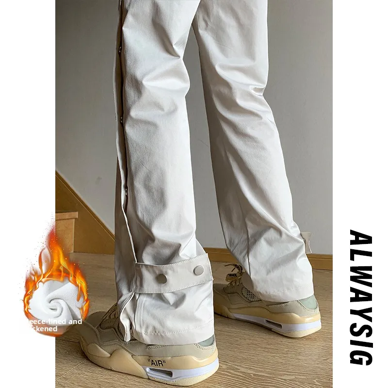 

Thiened Fce Winter Trousers for Men Youthful American Sle Pure Color ex Outdoor Warm Breathable Windproof Trousers