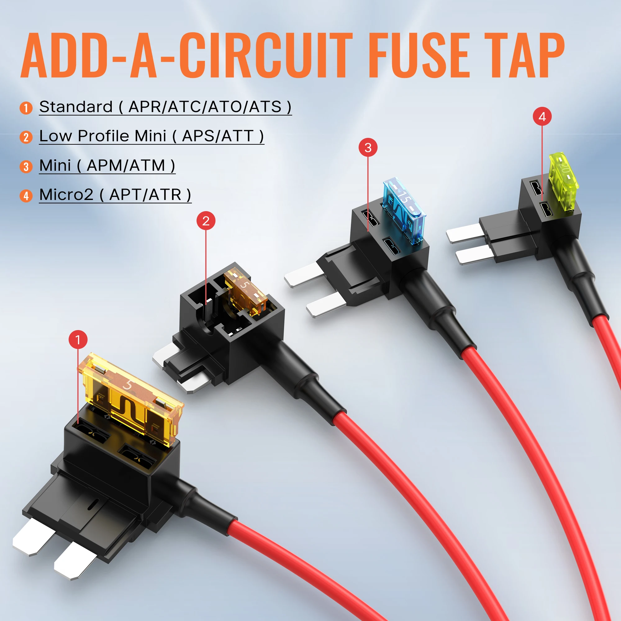 16PCS Low Profile Mini Micro2 Fuse Taps Automotive Car Add a Circuit Fuse Kit 12V ATO ATC ATM APM Fuse Adapter Jumper Connector