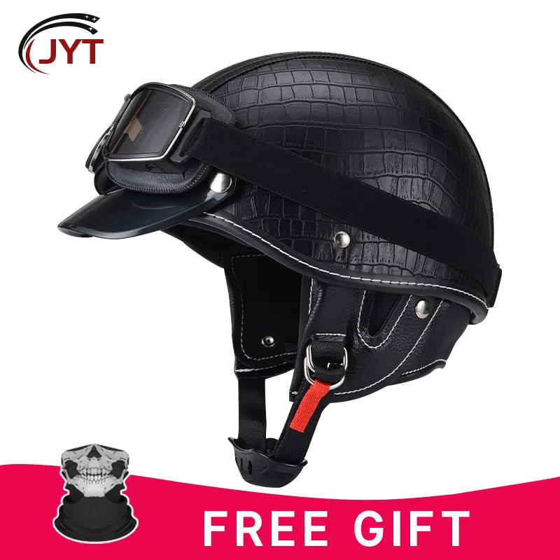 Helm sepeda motor setengah disetujui DOT pria wanita, helm sepeda motor dengan kacamata empat musim profil rendah