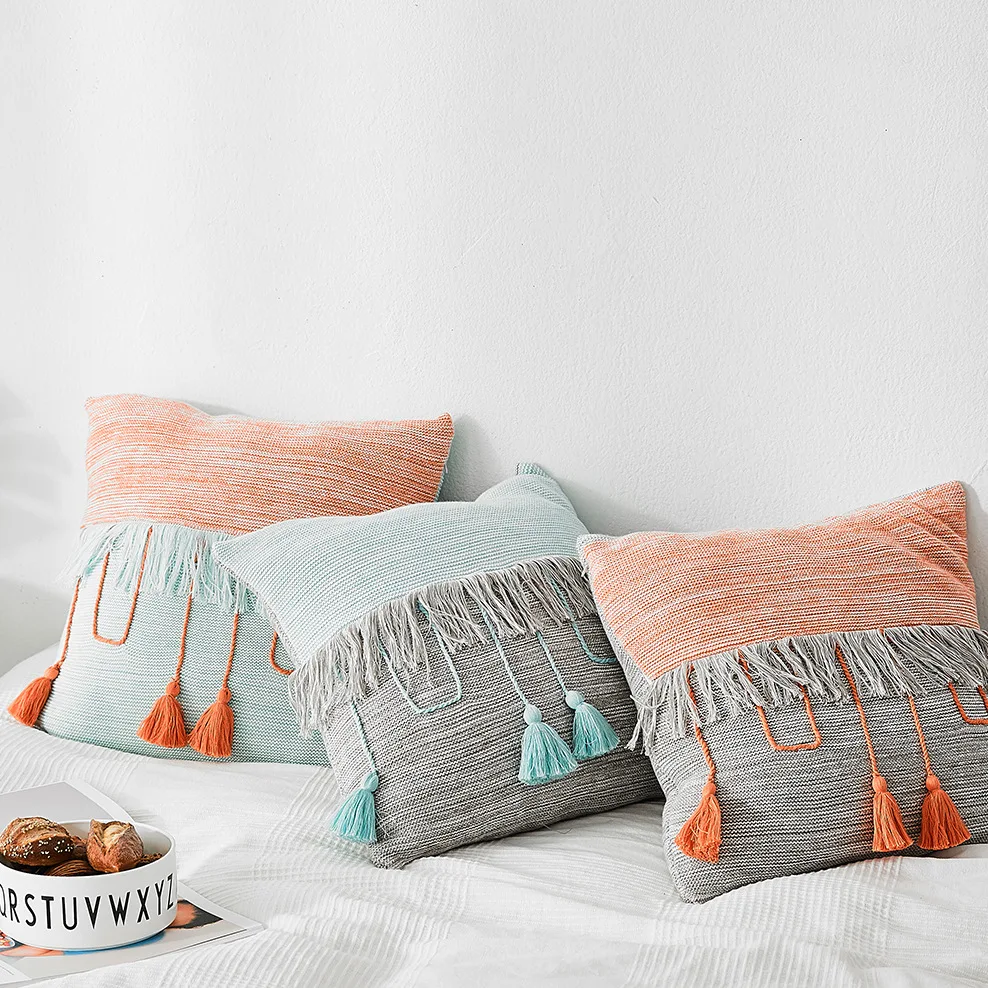 Collision Color Tassel Pillow, Nordic Style Cushion, Creative Sofa Cushion, Couch Throw Pillow, Decorative Pillows for Sofa 이불