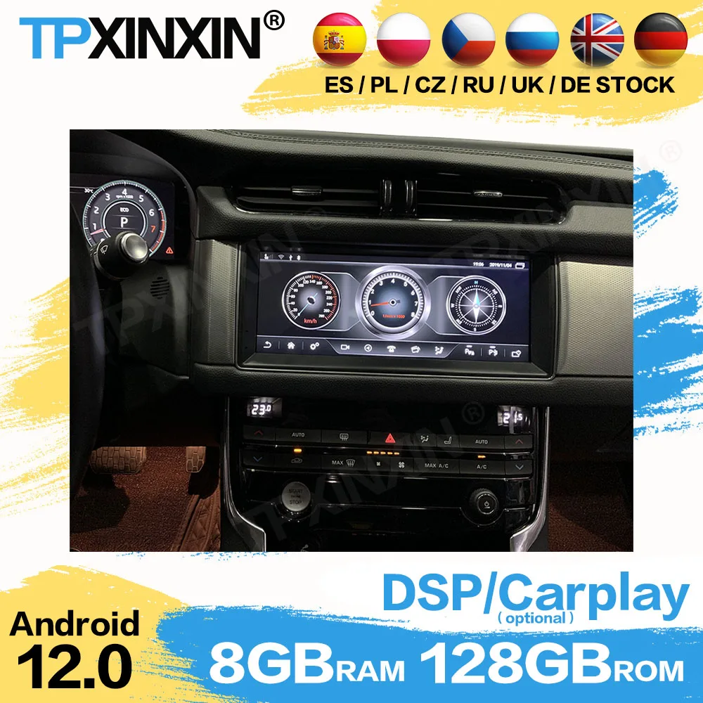 128G Carplay Car Radio 2 Din Stereo Receiver Android 12 For Jaguar XF XFL 2016 2017 2018 GPS Navi Screen Player Audio Head Unit