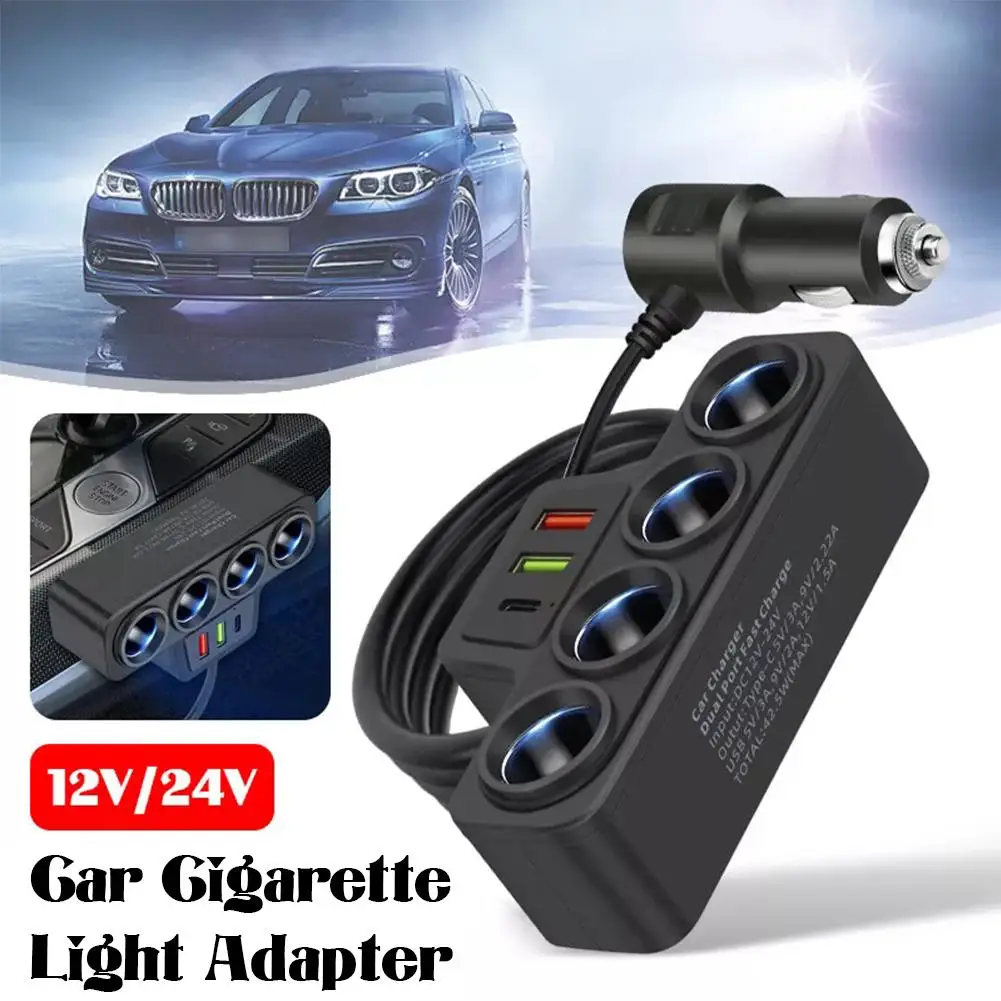 120W 4 In 1 3 USB Car Charger Fast Charging Plug Adapter Fast 24V Splitter Charger 12V Plug X7T3