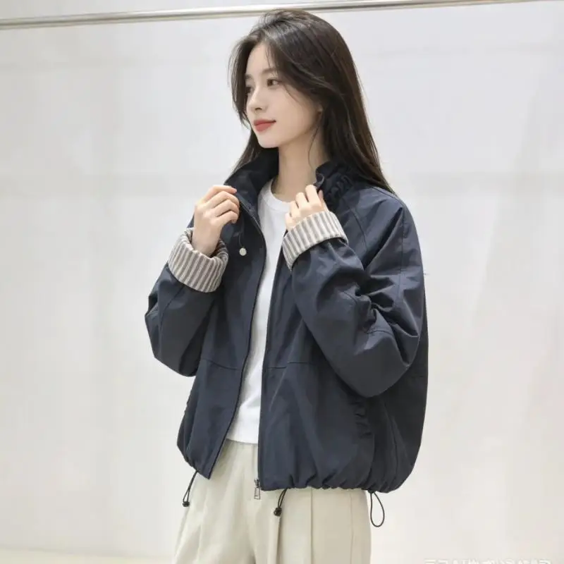 Hot 2026 Springautumn New Women Clothing Simple Fashion Niche Stand Up Collar Coat Popular Design Sense Loose Casual Jacket Tops