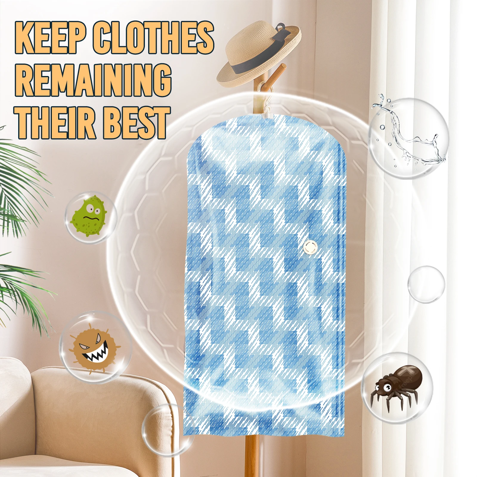 TAILI tas penyimpanan vakum gantung 6 buah, tas penghemat ruang, tas penyimpanan gantung untuk pakaian, segel vakum untuk setelan, gaun, jaket