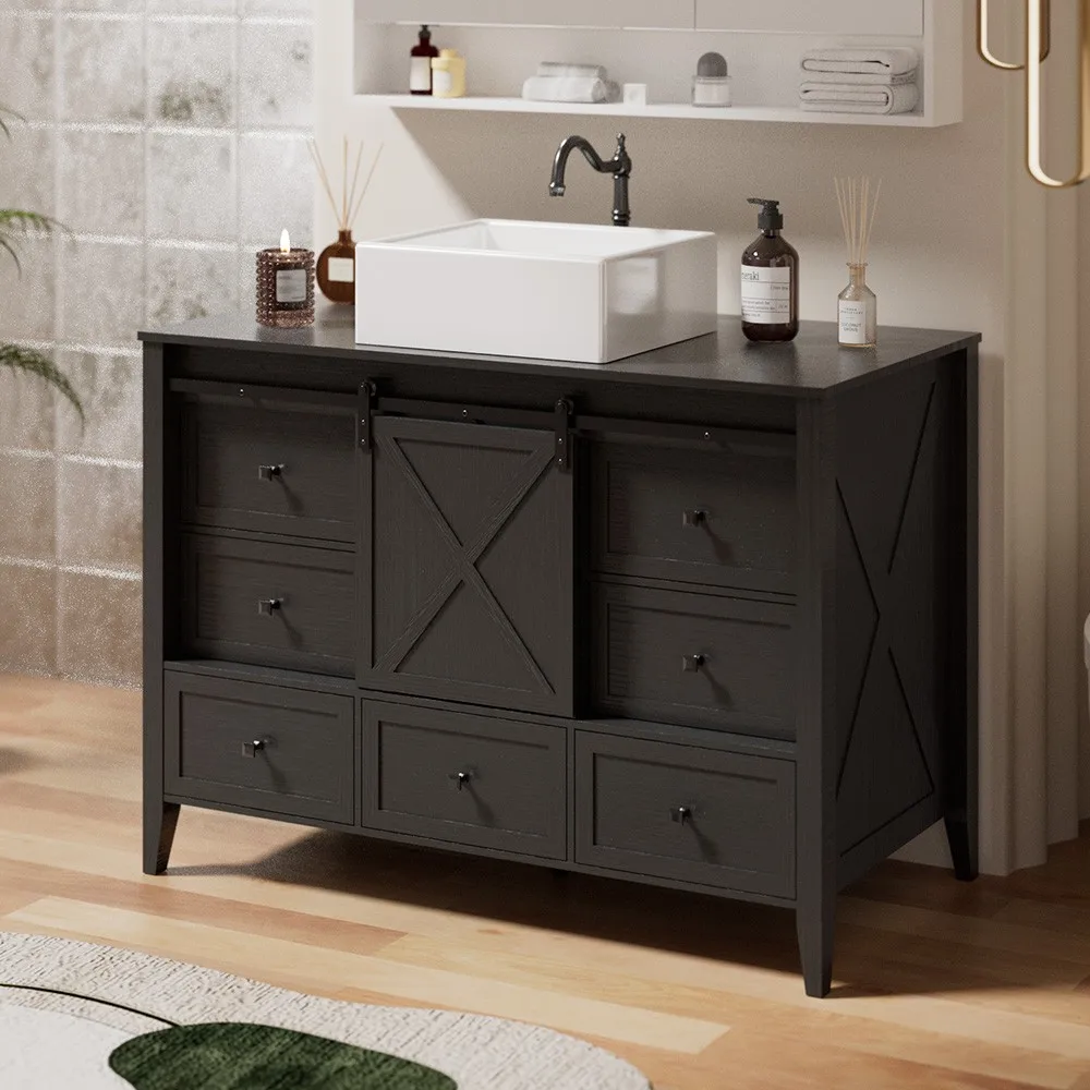 

48" Bathroom Vanity Cabinet Single Sink Ceramic Freestanding Drawers & Door