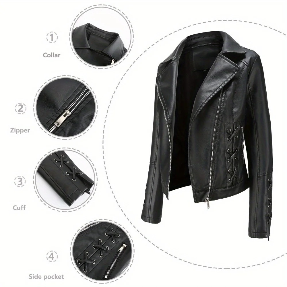 

2025 Fashion New Women's Jacket Rock Leather Jacket Fashion Weaving Cleaning Single PU Leather Motorcycle Temali Women's