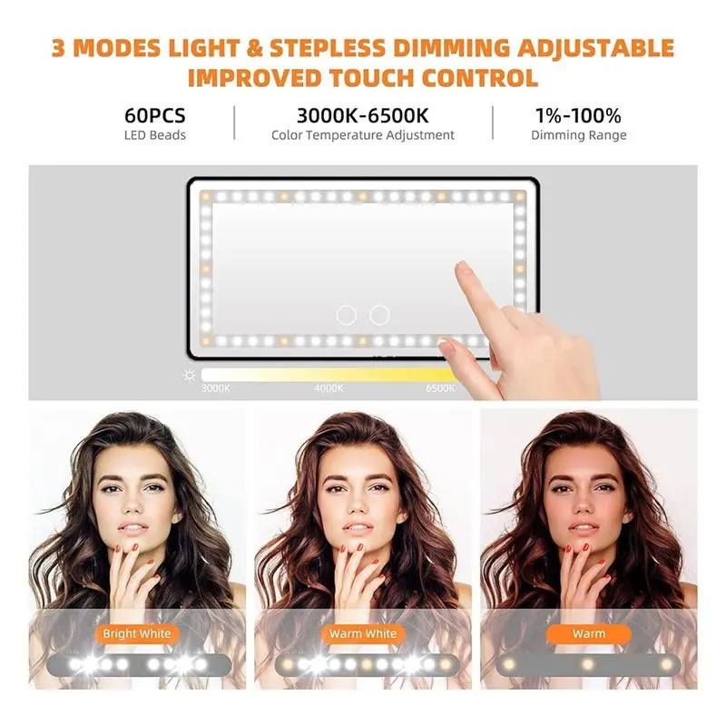 Car Sun Visor With Rechargeable LED Vanity Mirror, 3 Color Dimmable Light Makeup Functionality