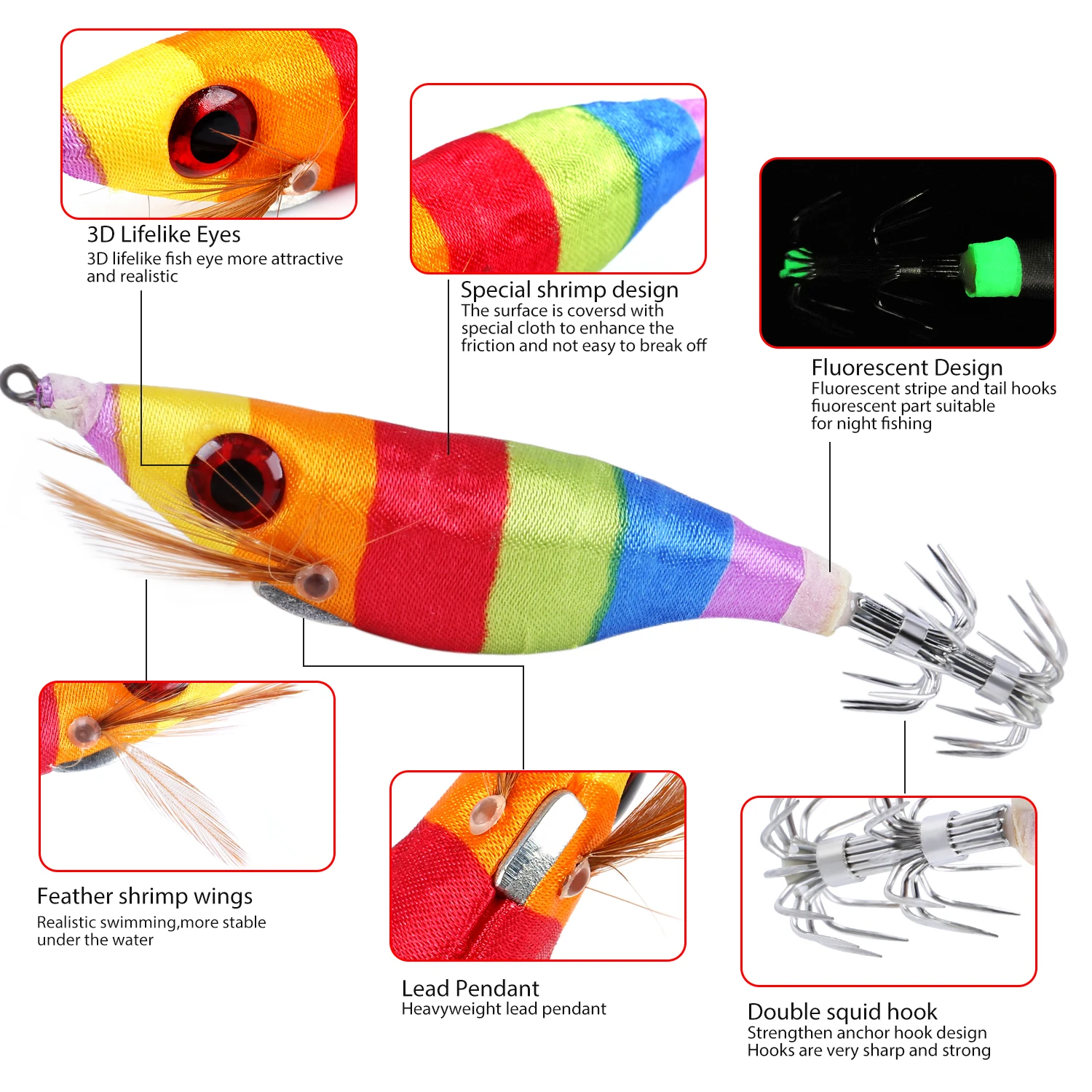 Señuelos calamar Sougayilang – Luminosos con plumas y anzuelos dobles - imagen 4