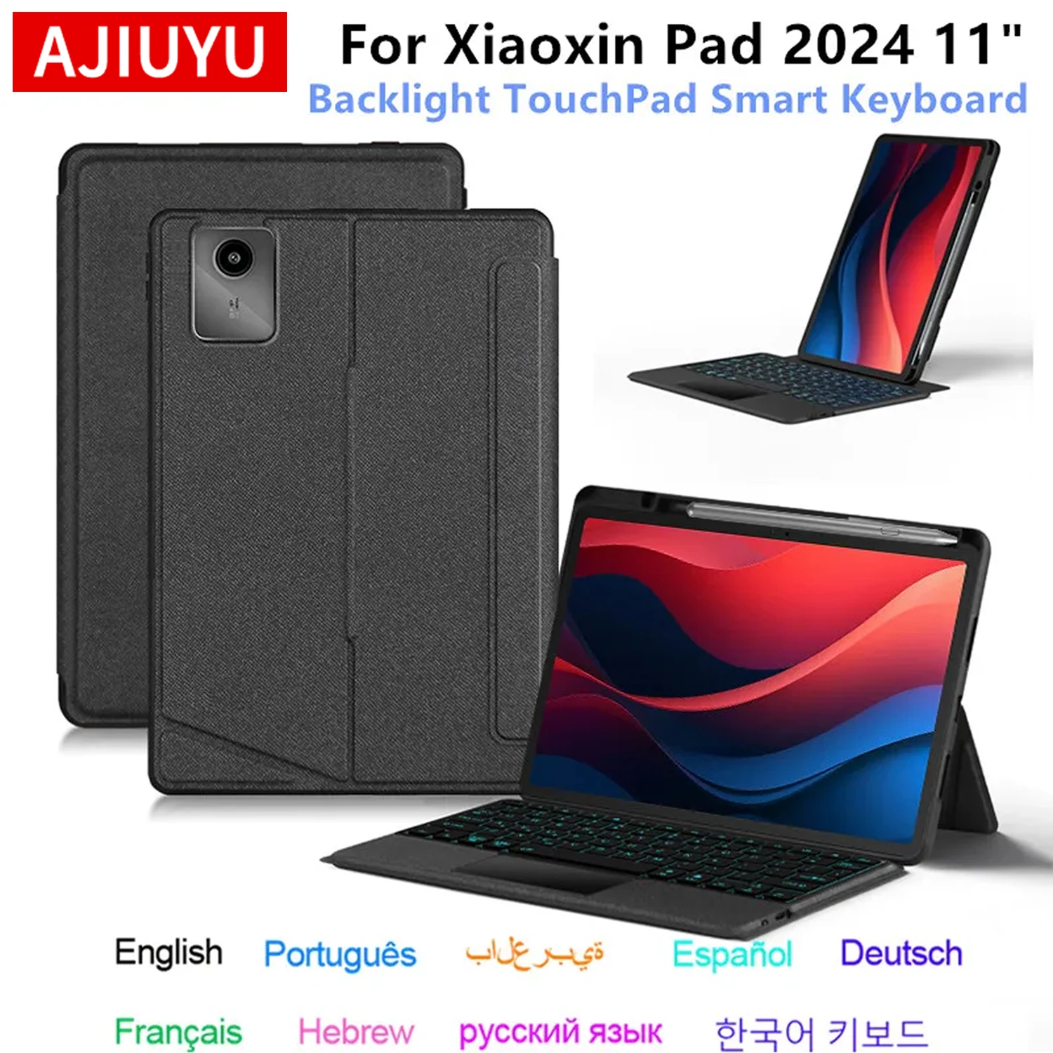 

Чехол-клавиатура AJIUYU Magic Keyboard для планшета Lenovo Xiaoxin Pad 2024 Tab M11 11 дюймов TB-330FU TB-331FC, умный чехол, испанский, португальский