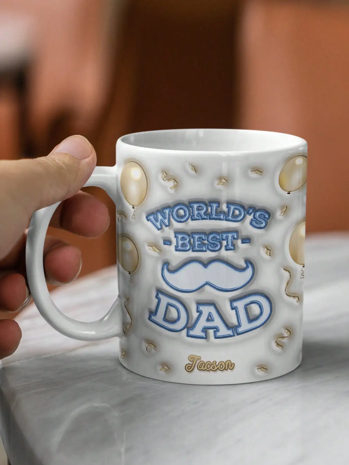 Personalized 3D Text Effect Dad Mug with Photo Custom Photo Name Coffee Cup for Fathers Day Gift for Daddy Grandpa Husband