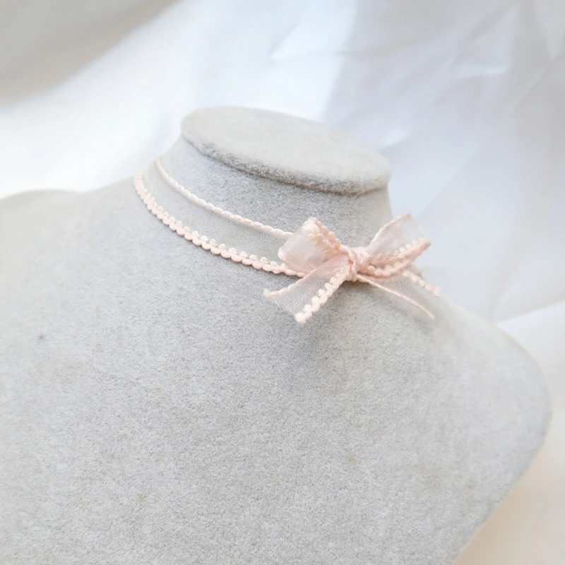 Women Sexy Bow Lace Choker Necklaces Torques Collar Floral Bowknot Wedding Party Cosplay Lolita Fashion Girls Elastic Neck Ring